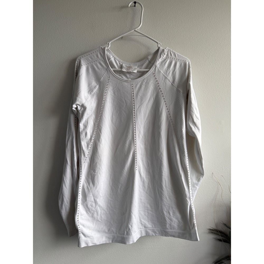Athleta White Long Sleeve Pointelle Mesh Seamless Training Top S 211280002‎